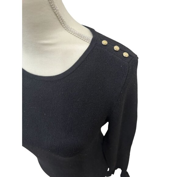 WHITE HOUSE BLACK MARKET WHBM Black Long Sleeve Ruffle Trim Blouse Top Size XS - Picture 2 of 6